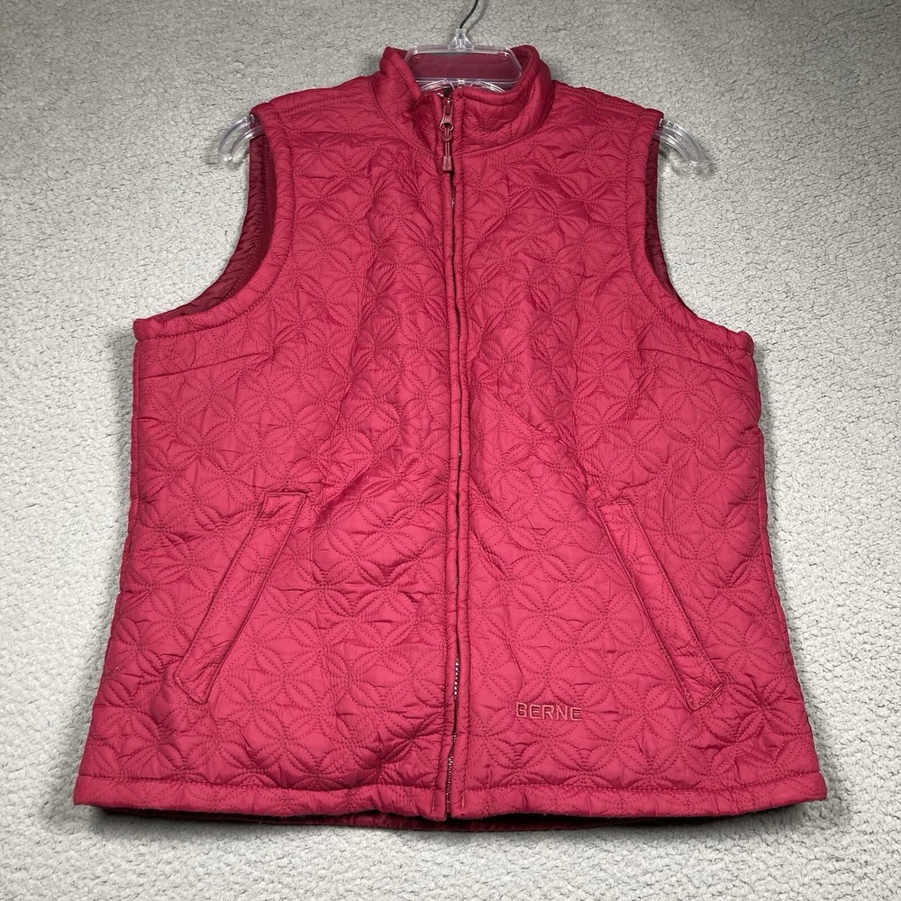 Berne Quilted Vest Women Large L Pink Fleece Lined Full Zip Quilted Sleeveless